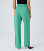 Pantalon de travail Halara Flex™ droit froncé avec poche zippée, taille haute