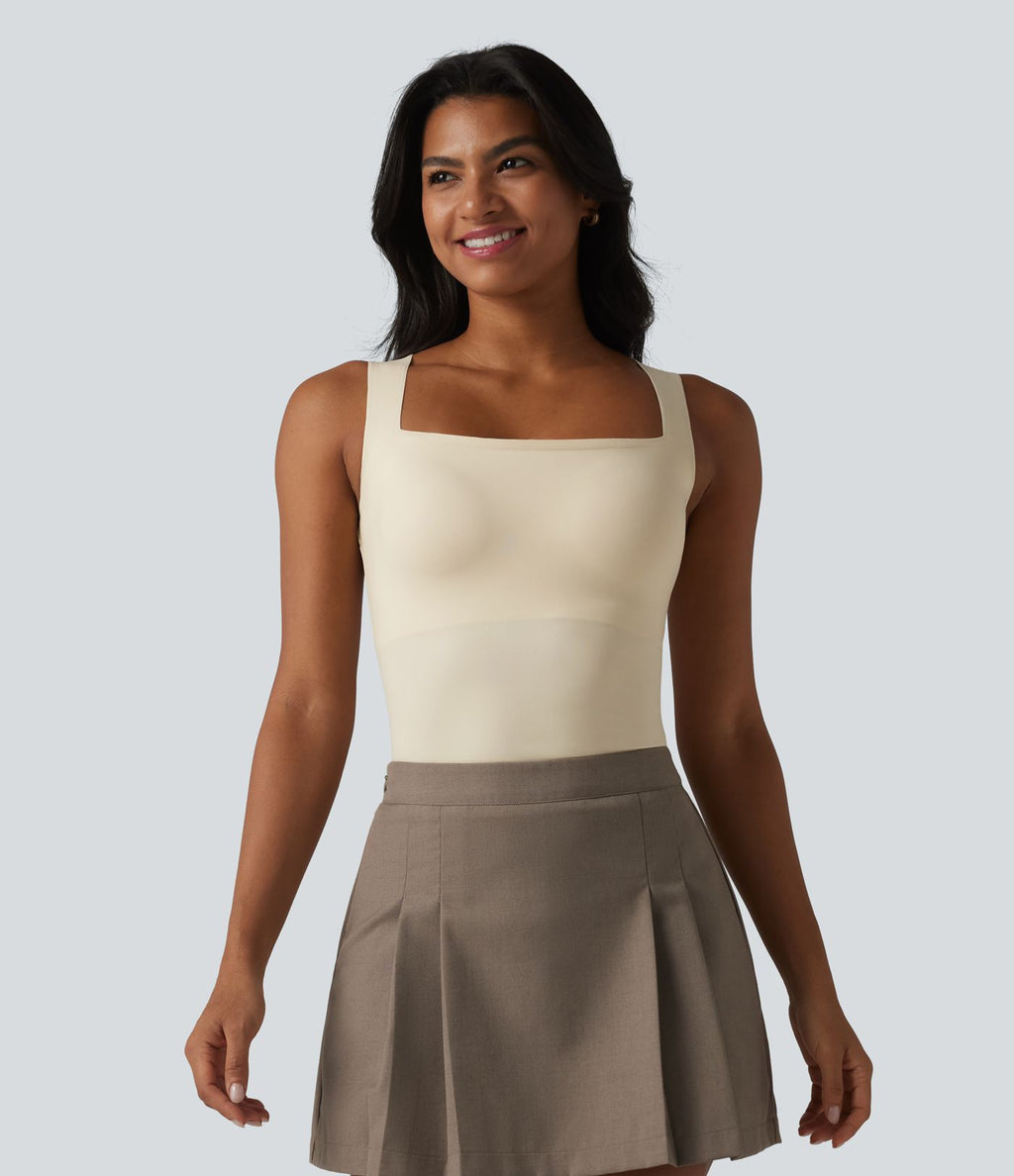 Débardeur décontracté col carré avec soutien-gorge intégré bonnets B-E