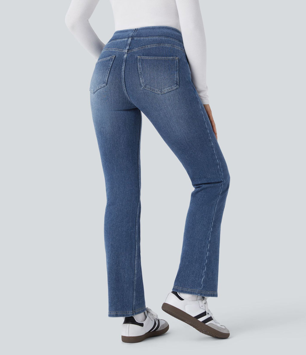 Halara Flex™ Jean évasé casual délavé en molleton taille haute avec poches
