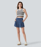 Short en jean ample Halara Flex™ taille haute décontracté avec poches