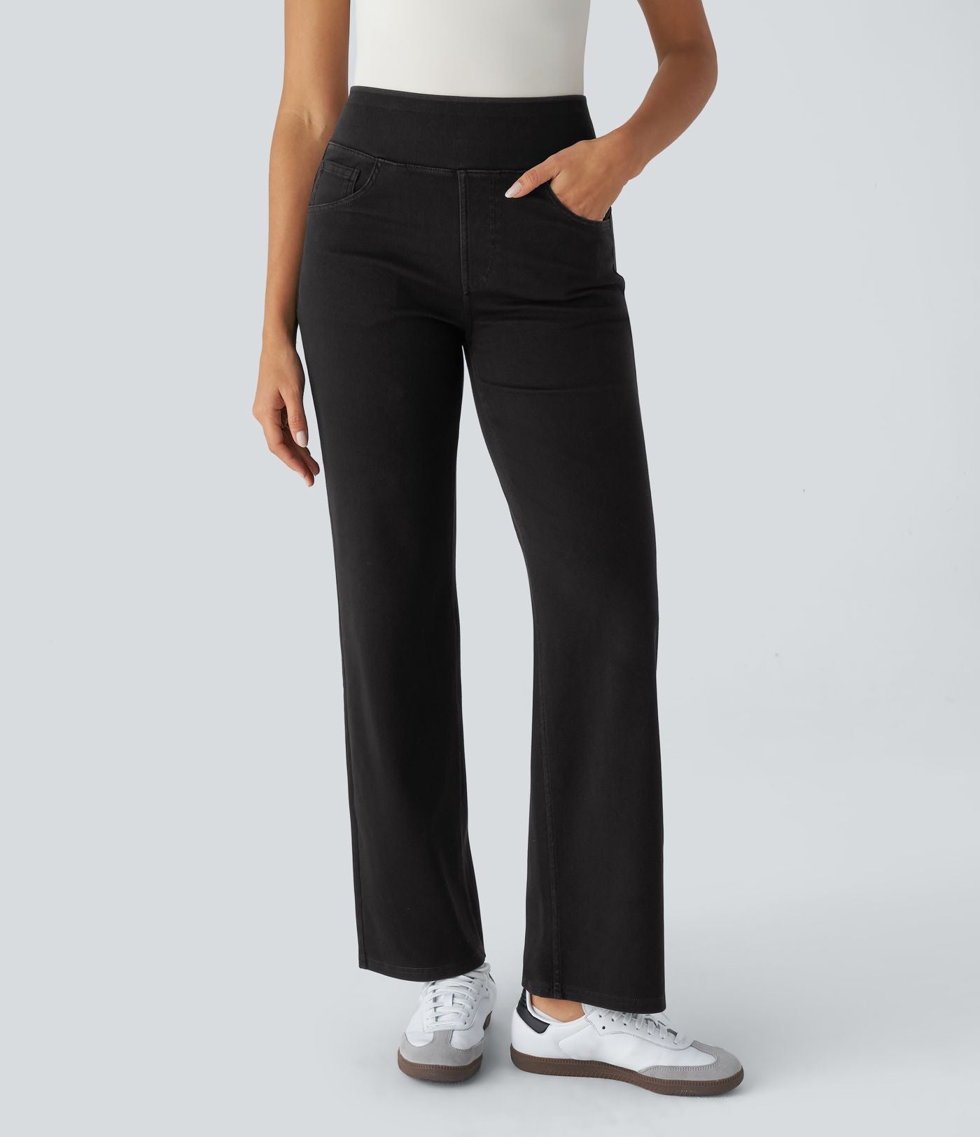 Halara Flex™ Jean Droites Travail en Maille Extensible Taille Haute Plusieurs Poches