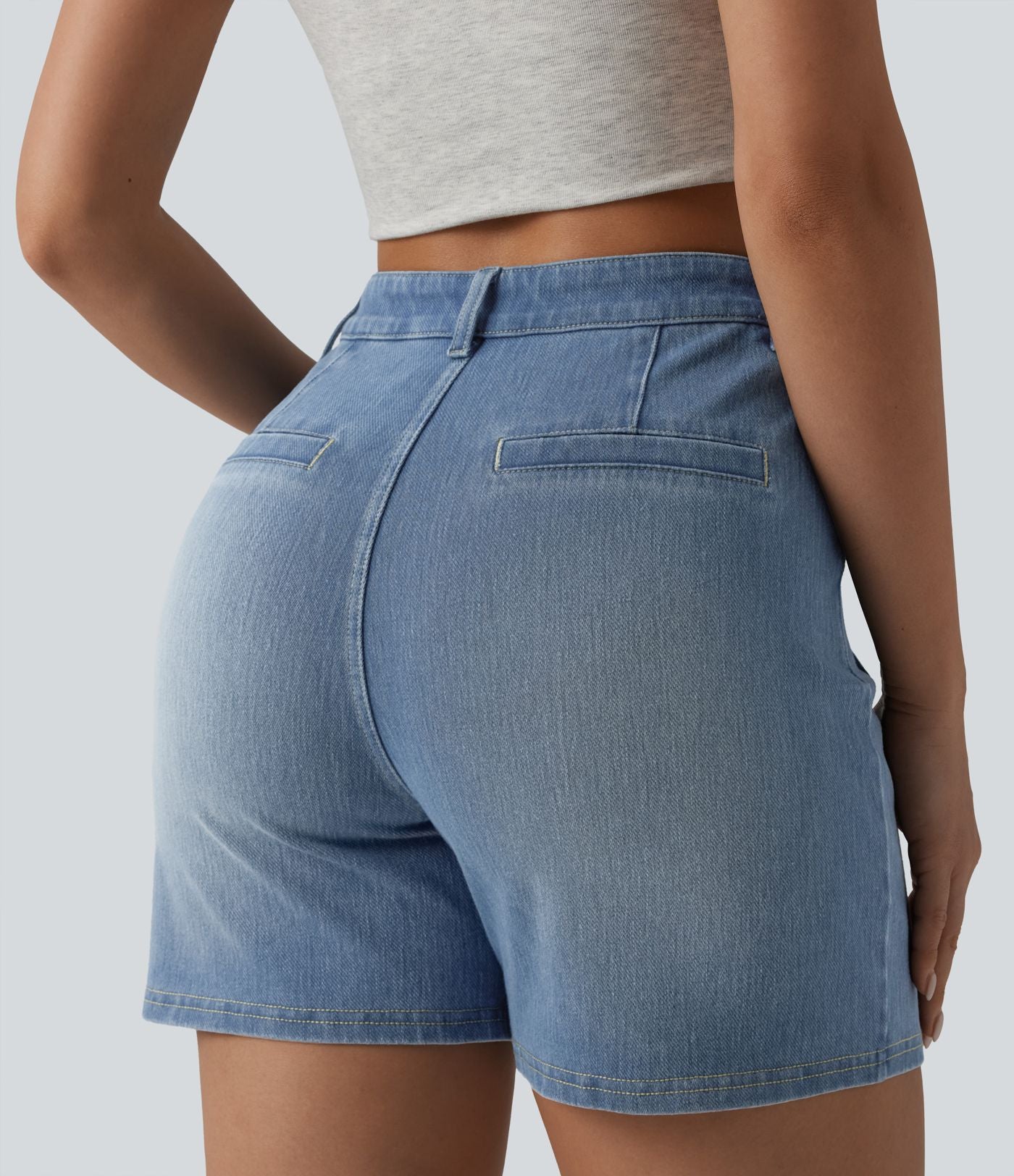 Short denim décontracté Halara Flex™ délavé taille haute 10 cm avec poches