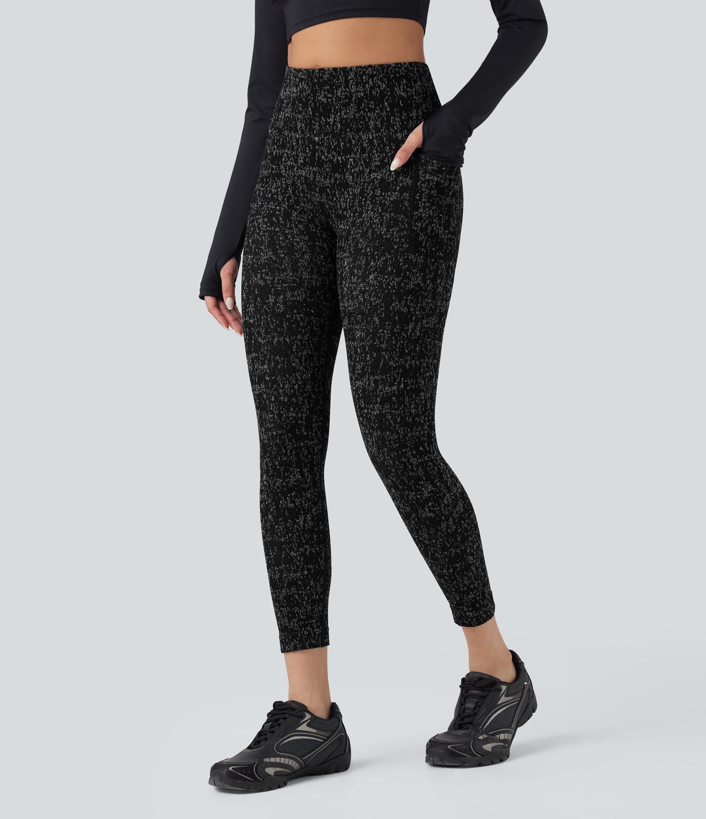 Legging yoga 7/8 taille haute moucheté sans couture OneForm Seamless Flow avec poches