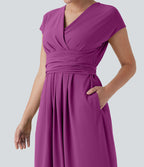 Robe midi Breezeful™ col V manches courtes à liens dans le dos séchage rapide avec poches latérales