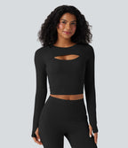 Haut de sport yoga court SoftlyZero™ QuickDry découpes manches longues avec trous pour pouces