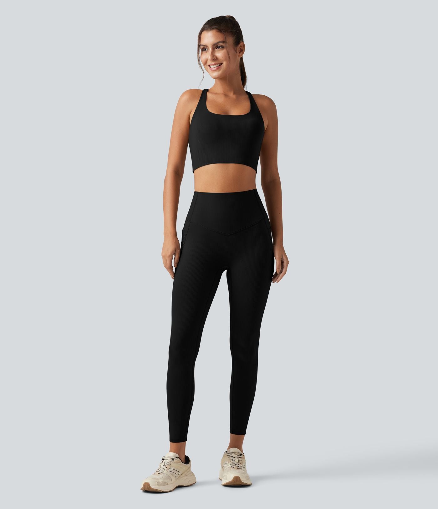 Brassière running Halara UltraSculpt™ côtelée à maintien léger avec coussinets amovibles