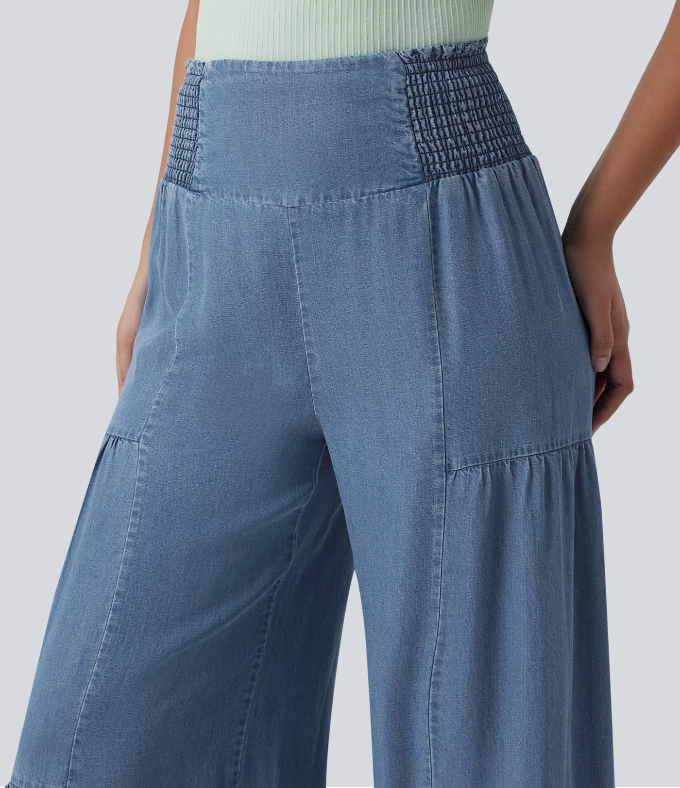 Jean large décontracté drapé taille haute en lyocell avec cordon de serrage et poches