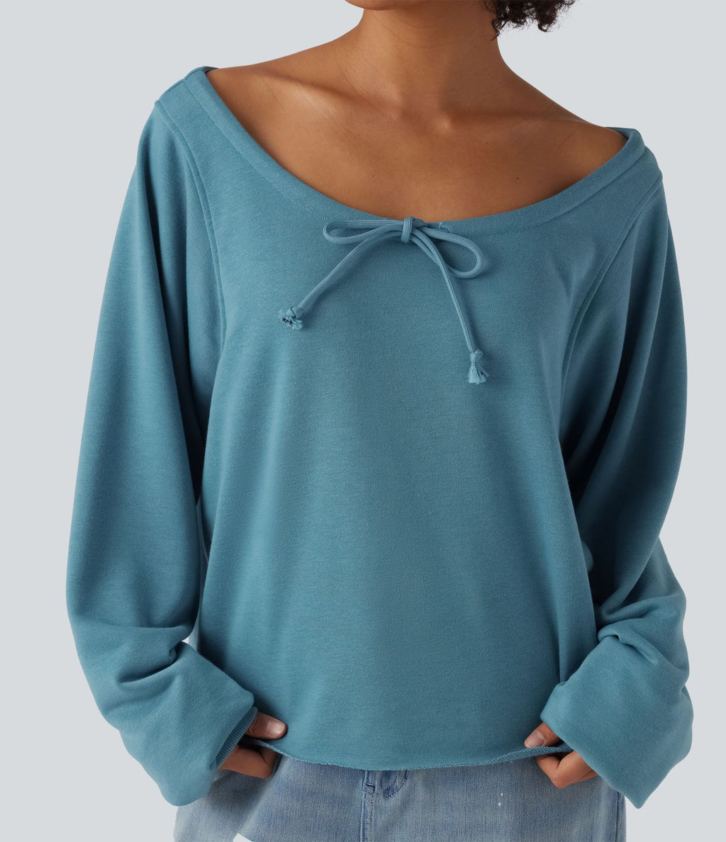 Sweat décontracté épaules dénudées manches longues