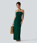 Robe longue dos nu à nouer avec soutien-gorge intégré et poches