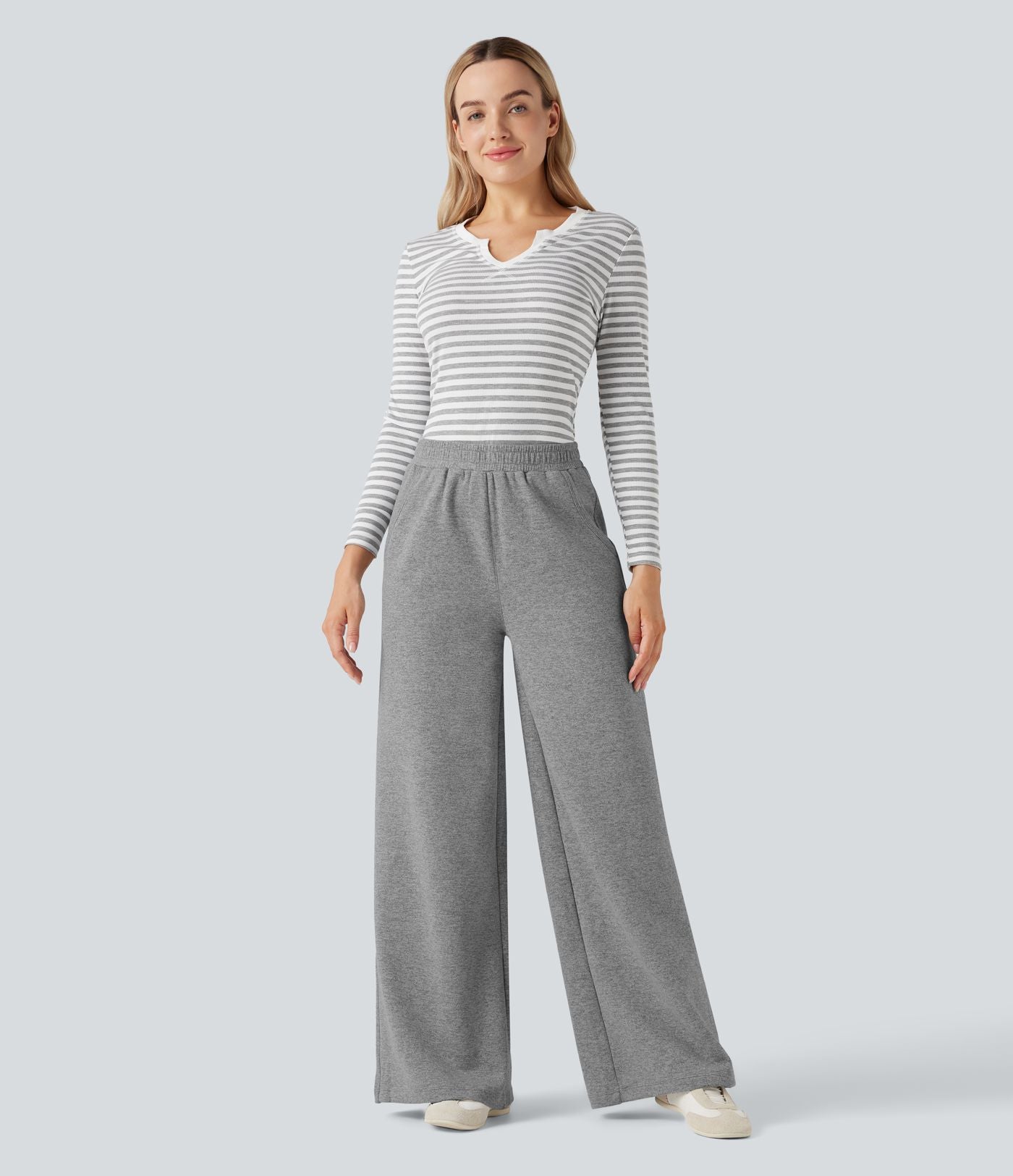 Pantalon baggy polaire taille haute avec poches