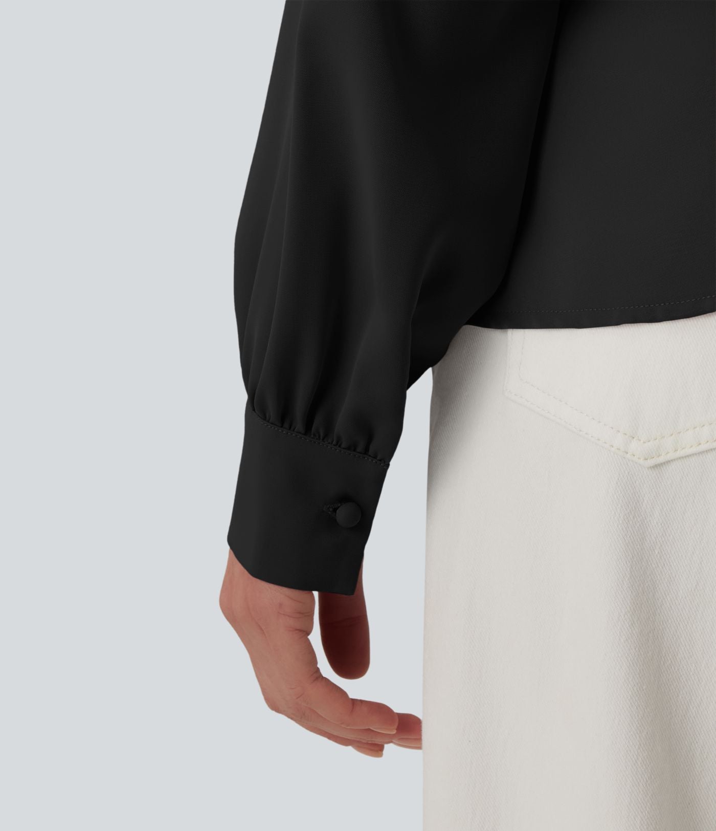 Blouse esprit bureau défroissage facile, col V cache-cœur avec boutons-pression, manches longues et coupe ample