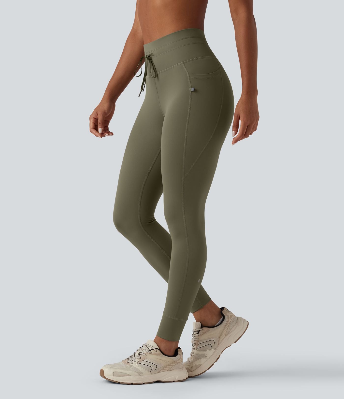 Legging 7/8 de yoga taille haute avec cordon de serrage uni et poches