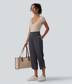 Pantalon tailleur 7/8 fuselé Halara Flex™ à chevrons taille haute avec ourlet arrondi et poches
