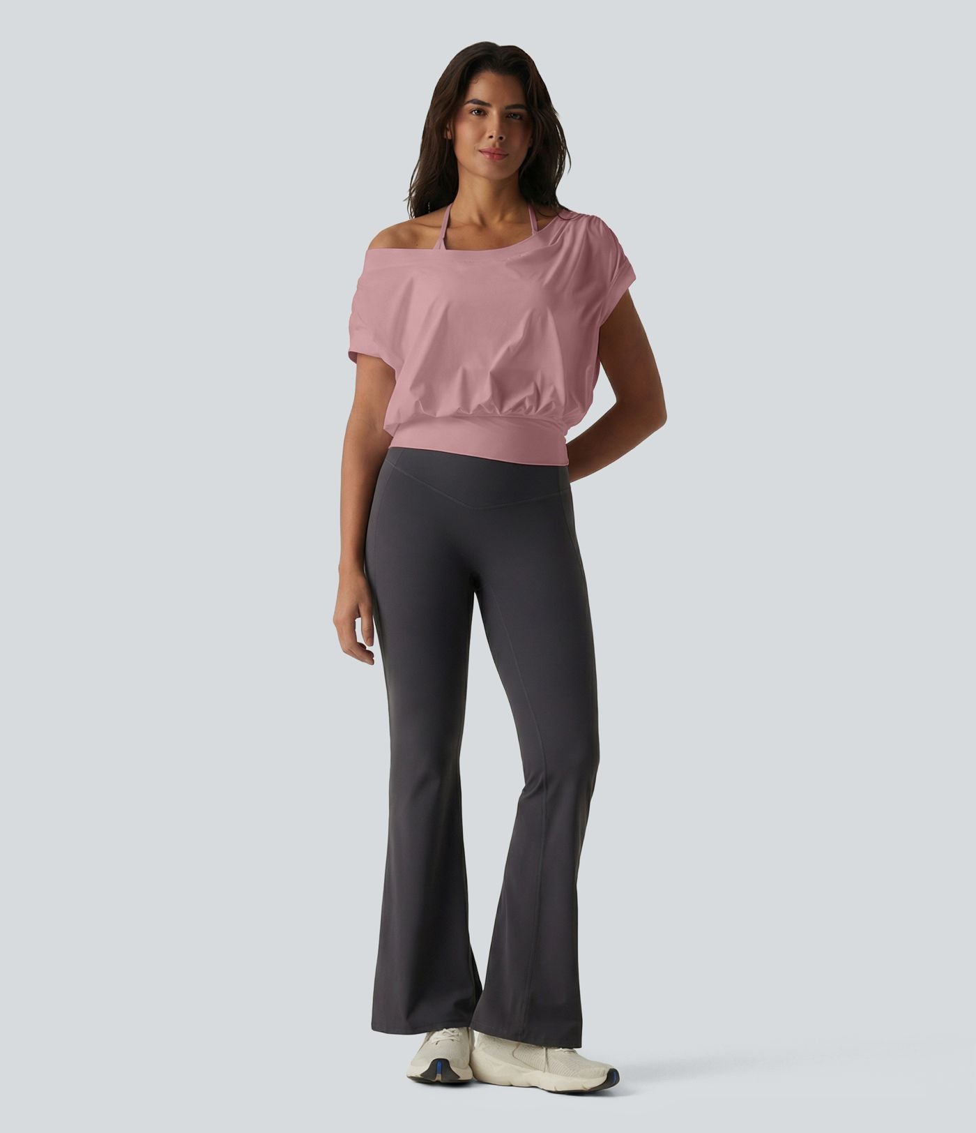 Haut de sport yoga épaules dénudées manches courtes oversize effet frais InstantCool séchage rapide