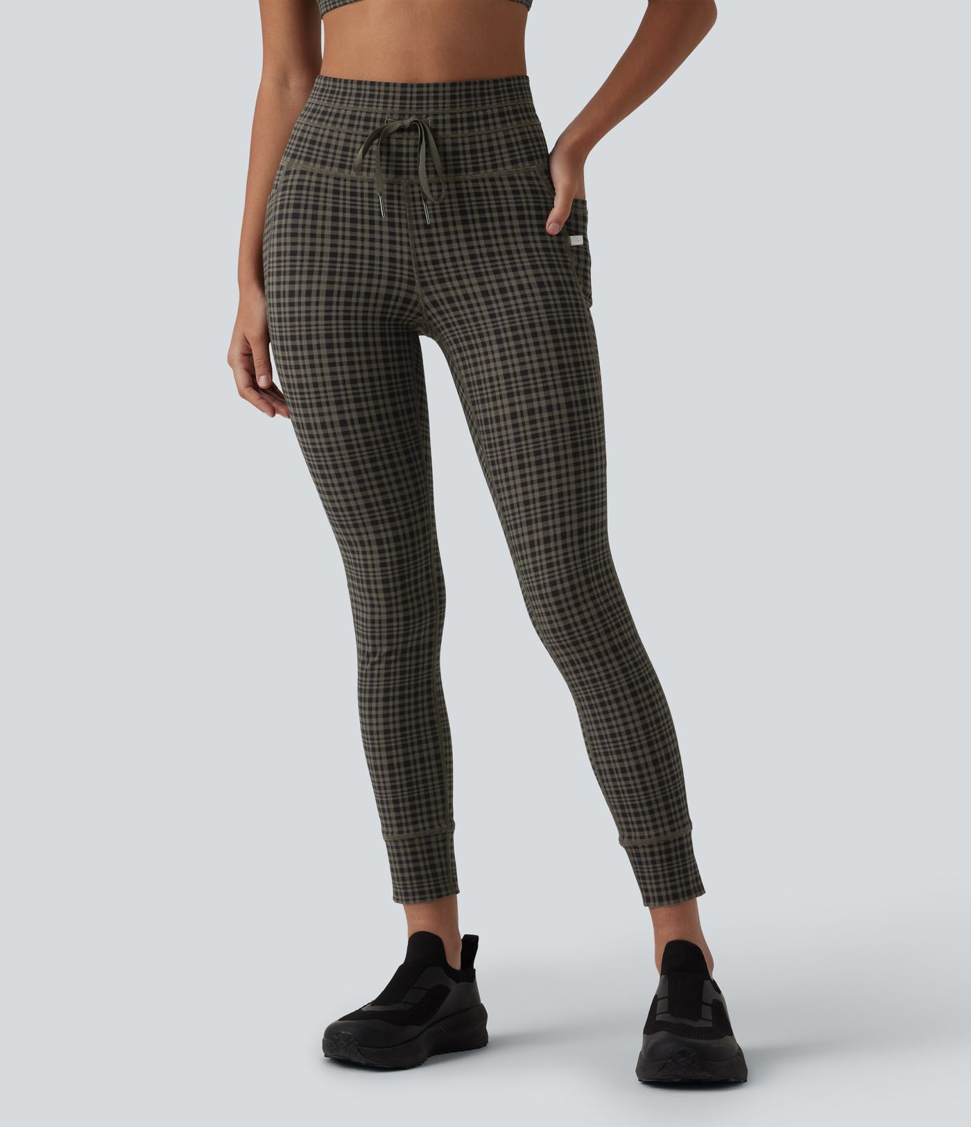 Legging de yoga Halara UltraSculpt™ taille haute avec cordon de serrage imprimé carreaux avec poches