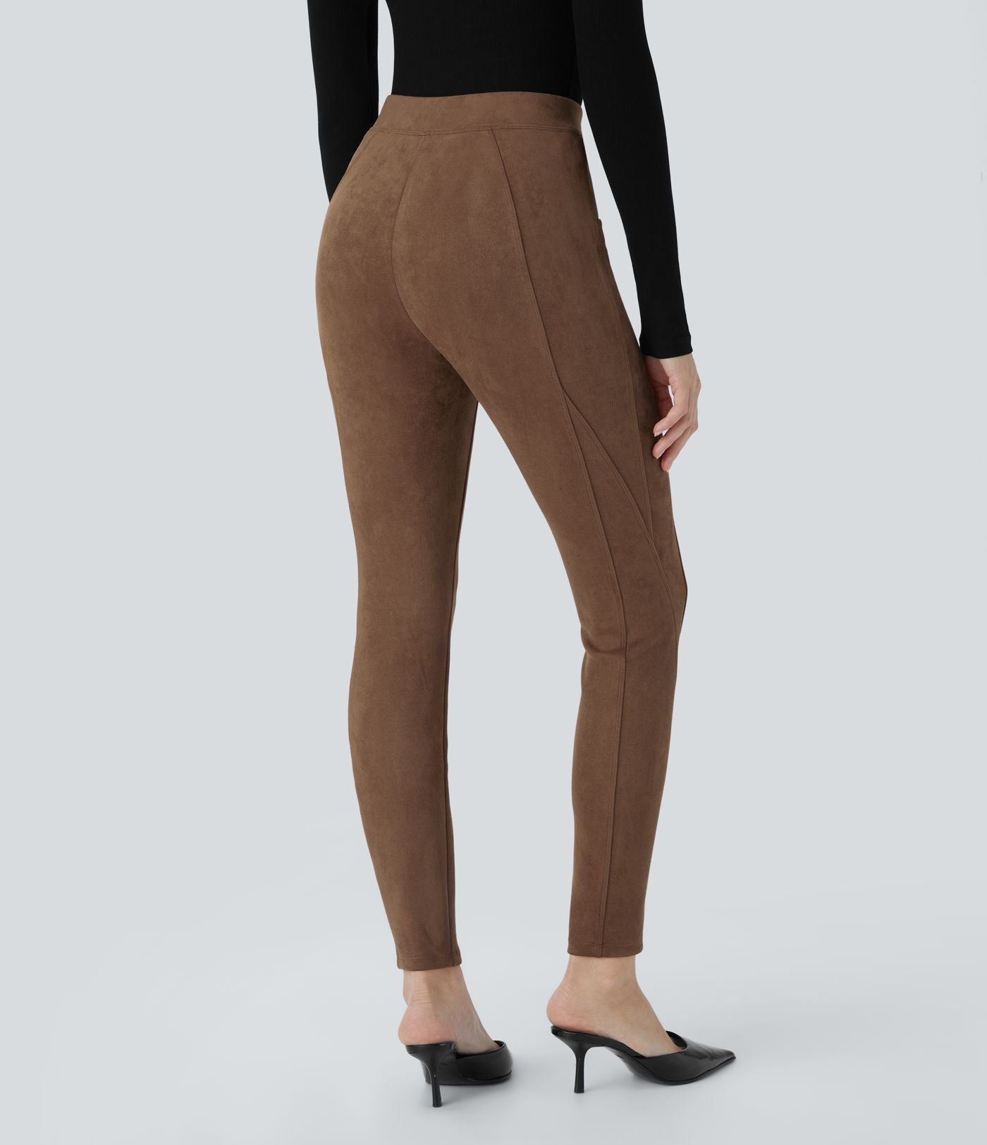 Legging décontracté en suédine taille haute, gainant, avec poches latérales