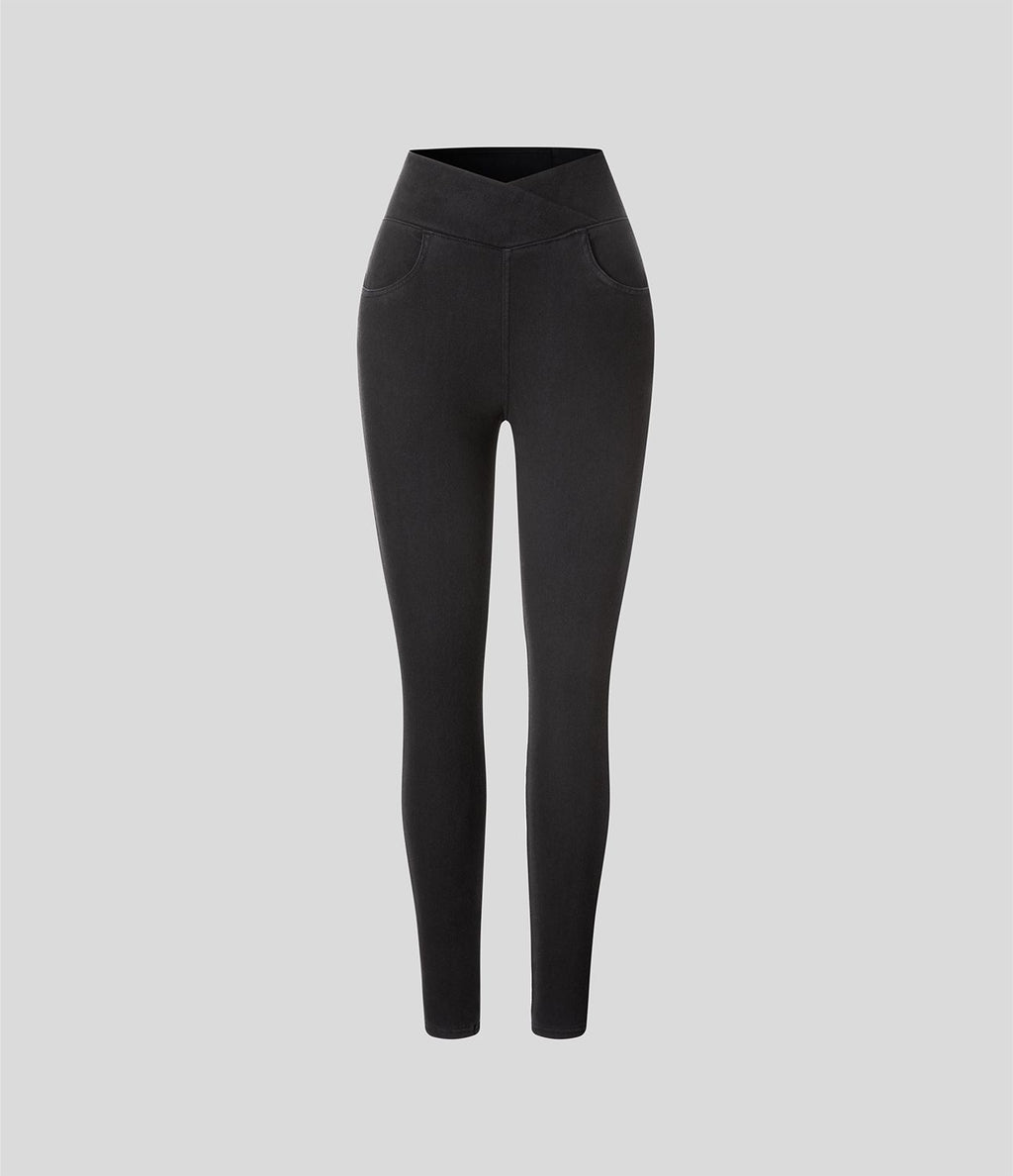 Halara Flex™ Denim Heat Legging casual 7/8 taille haute croisée avec poches