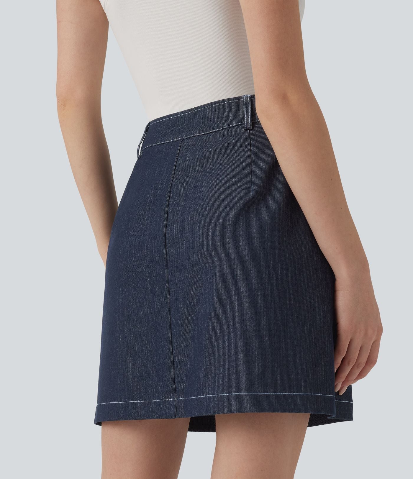 Jupe mini évasée casual 2-en-1 aspect denim taille haute avec poches