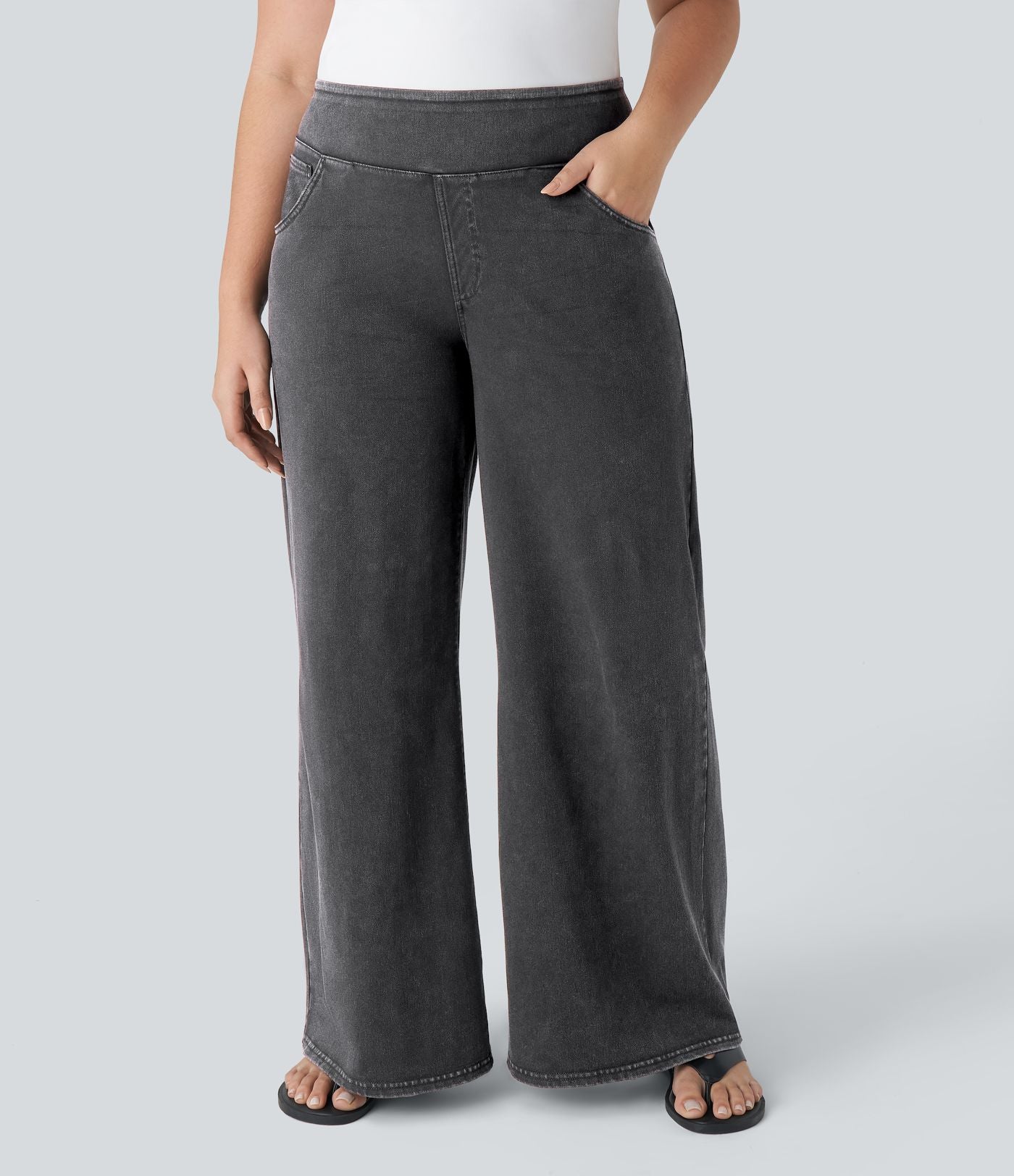 Halara Flex™ High Waisted Multiple Pockets Wide Leg Loose Stretchy Knit Casual Plus Size Jeans