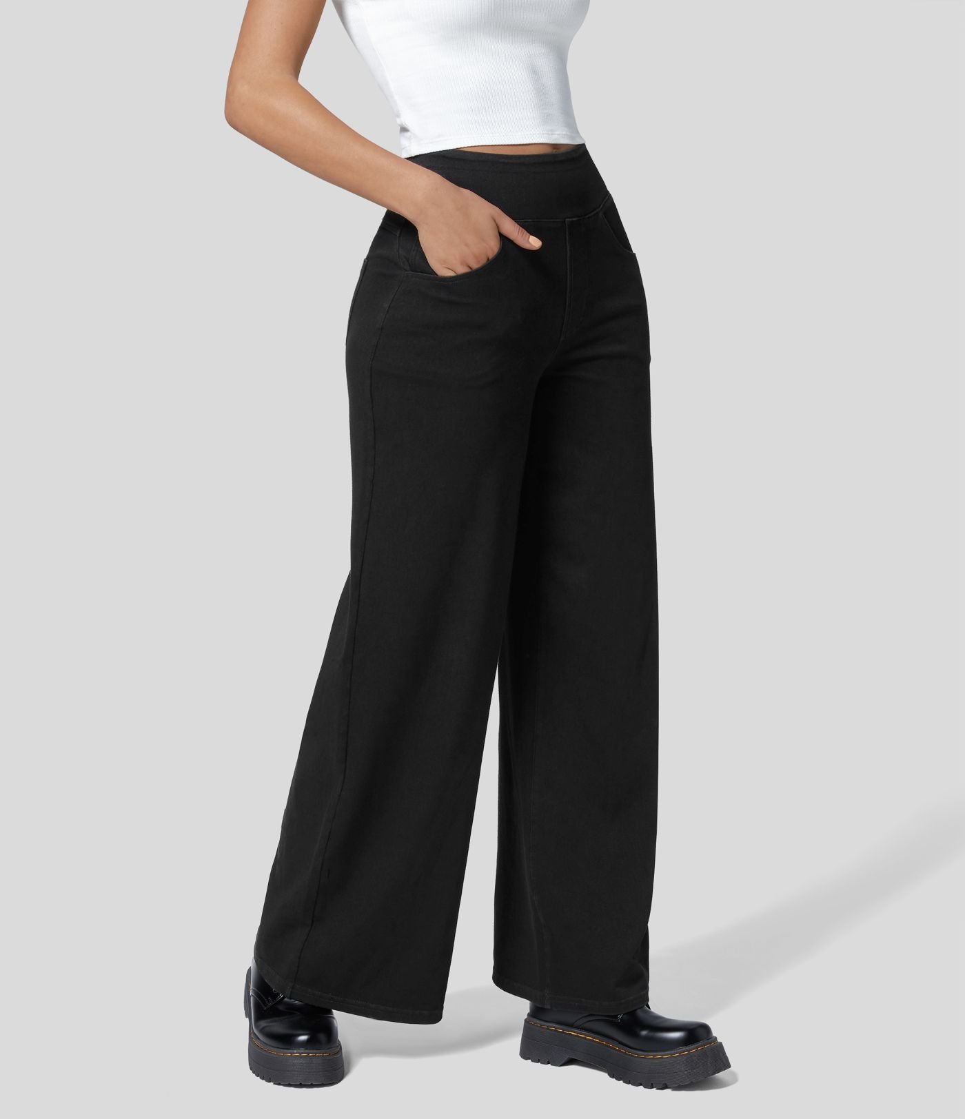 Halara Flex™ Jean Large Travail à Taille Haute Poches Multiples et Tricot Extensible