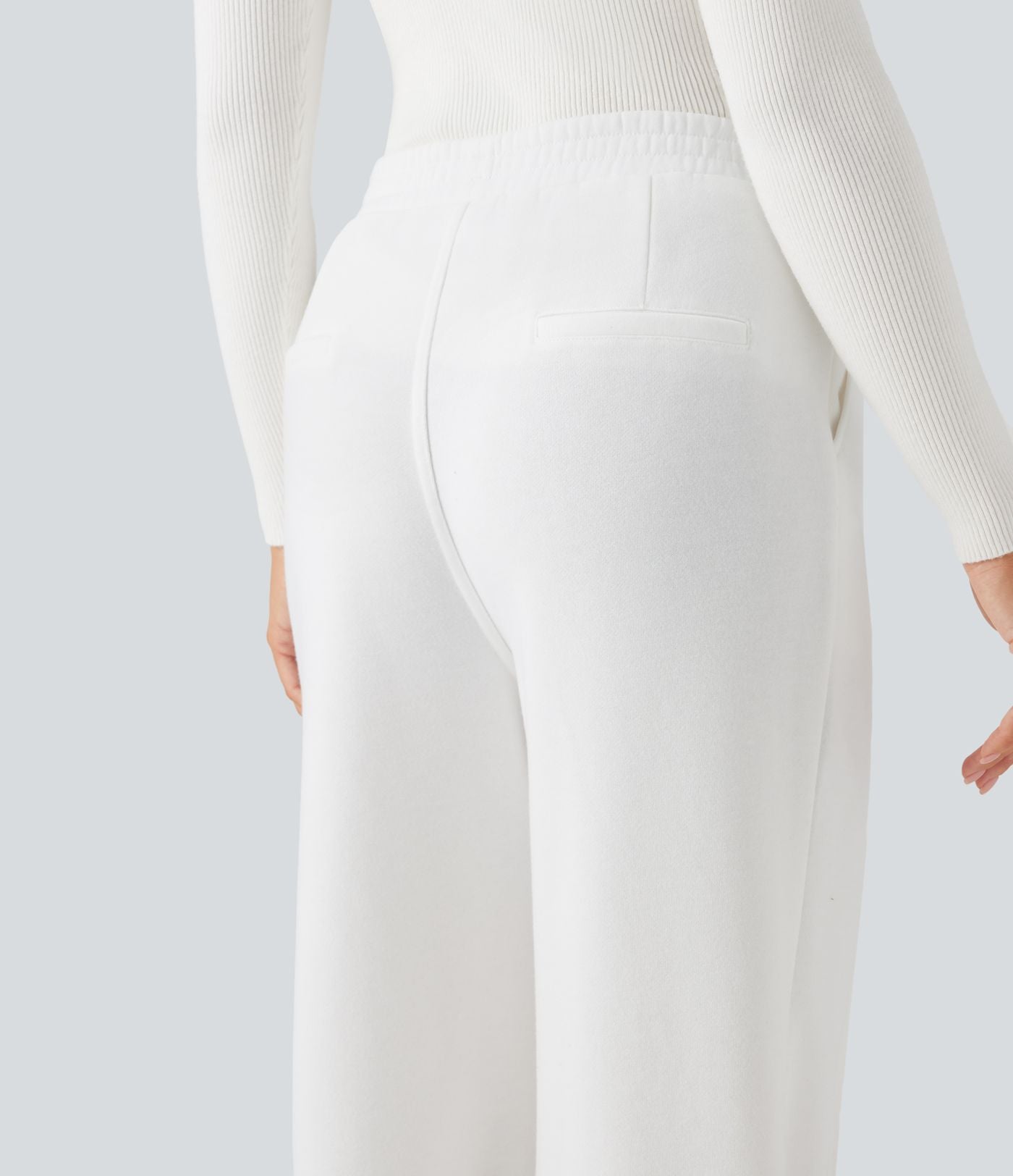 Pantalon jogging tailleur polaire coupe droite taille haute avec poches