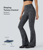 Pantalon de yoga à coupe bootcut gainant taille haute imprimé léopard avec poches Halara UltraSculpt™