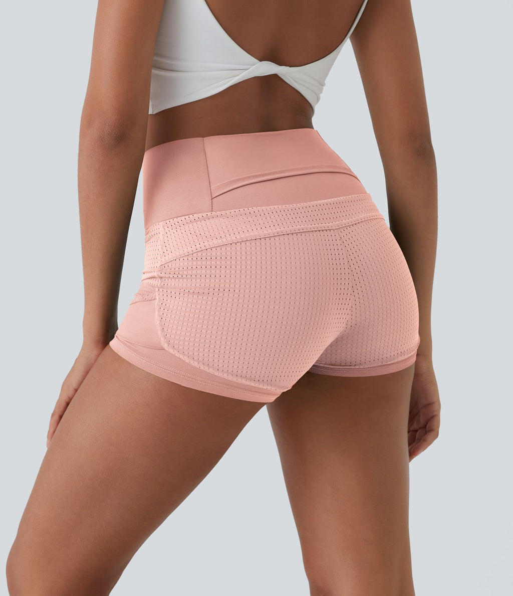 Shorts 2' Casual 2 en1 Taille Haute Empiècement en Maille dans le Dos et Poches
