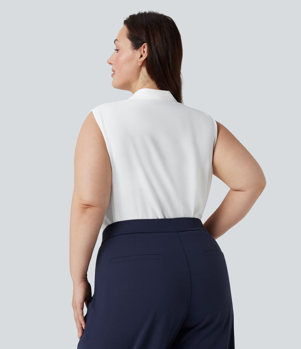 Blouse travail grande taille col V sans manches