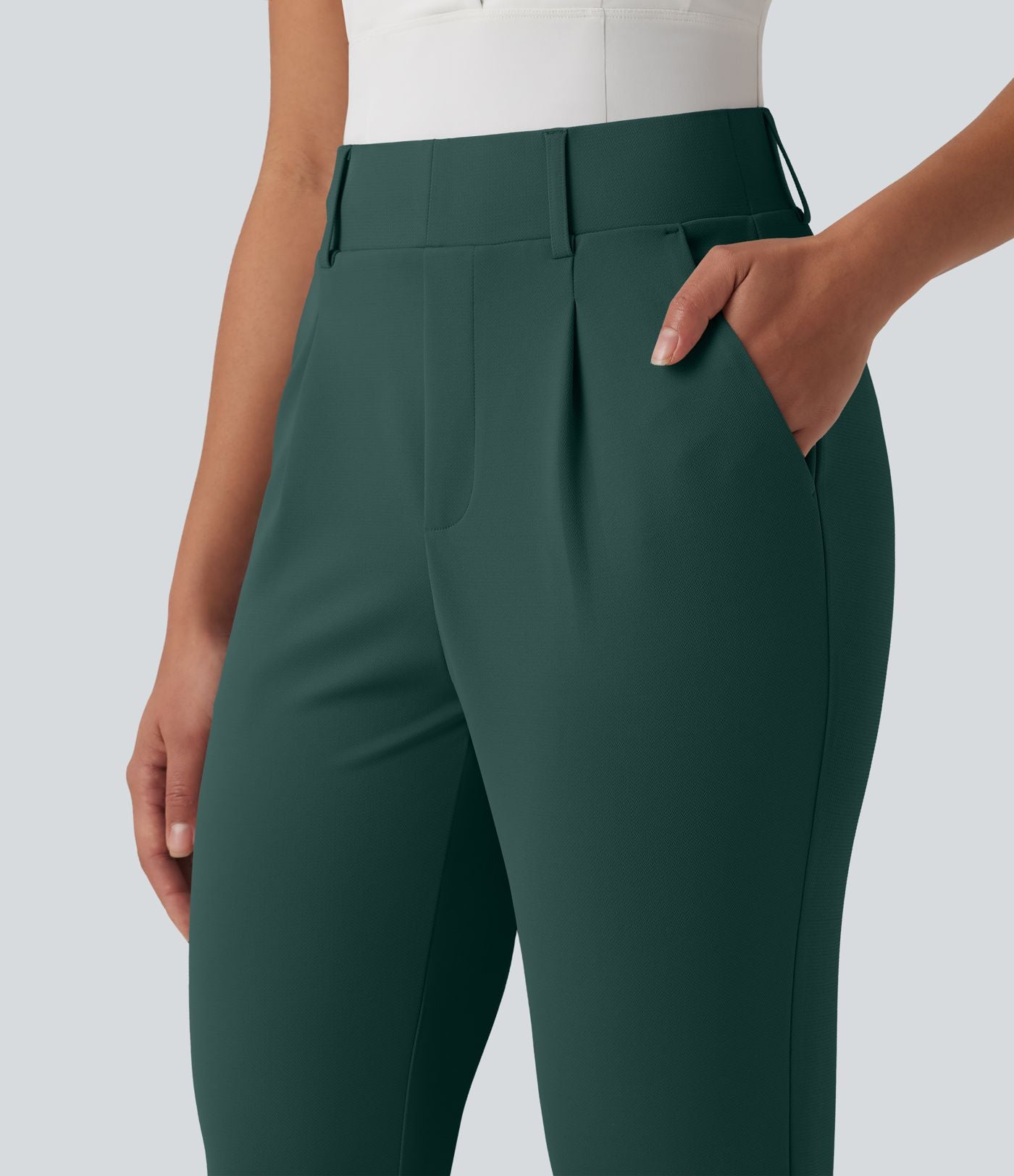 Pantalon de golf fuselé crêpe taille haute avec poches