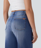 Jean 7/8 baggy décontracté délavé taille haute avec poches Halara Flex™