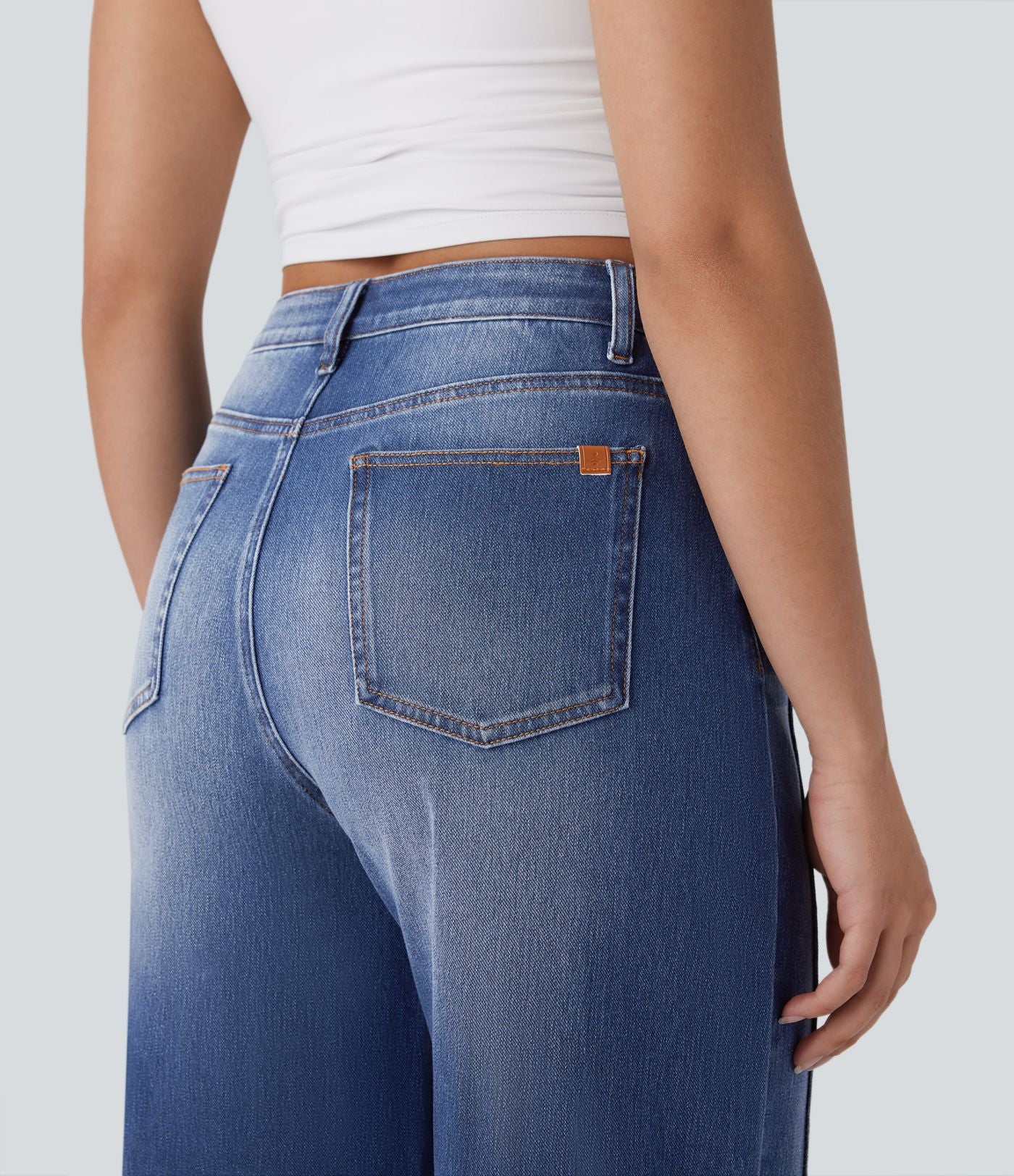 Jean 7/8 baggy décontracté délavé taille haute avec poches Halara Flex™