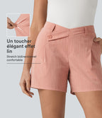 Short tailleur baggy asymétrique taille mi-haute aspect lin 12,5 cm avec poches