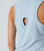 Top Débardeur Yoga Uni à Ourlet Croisé et Découpe