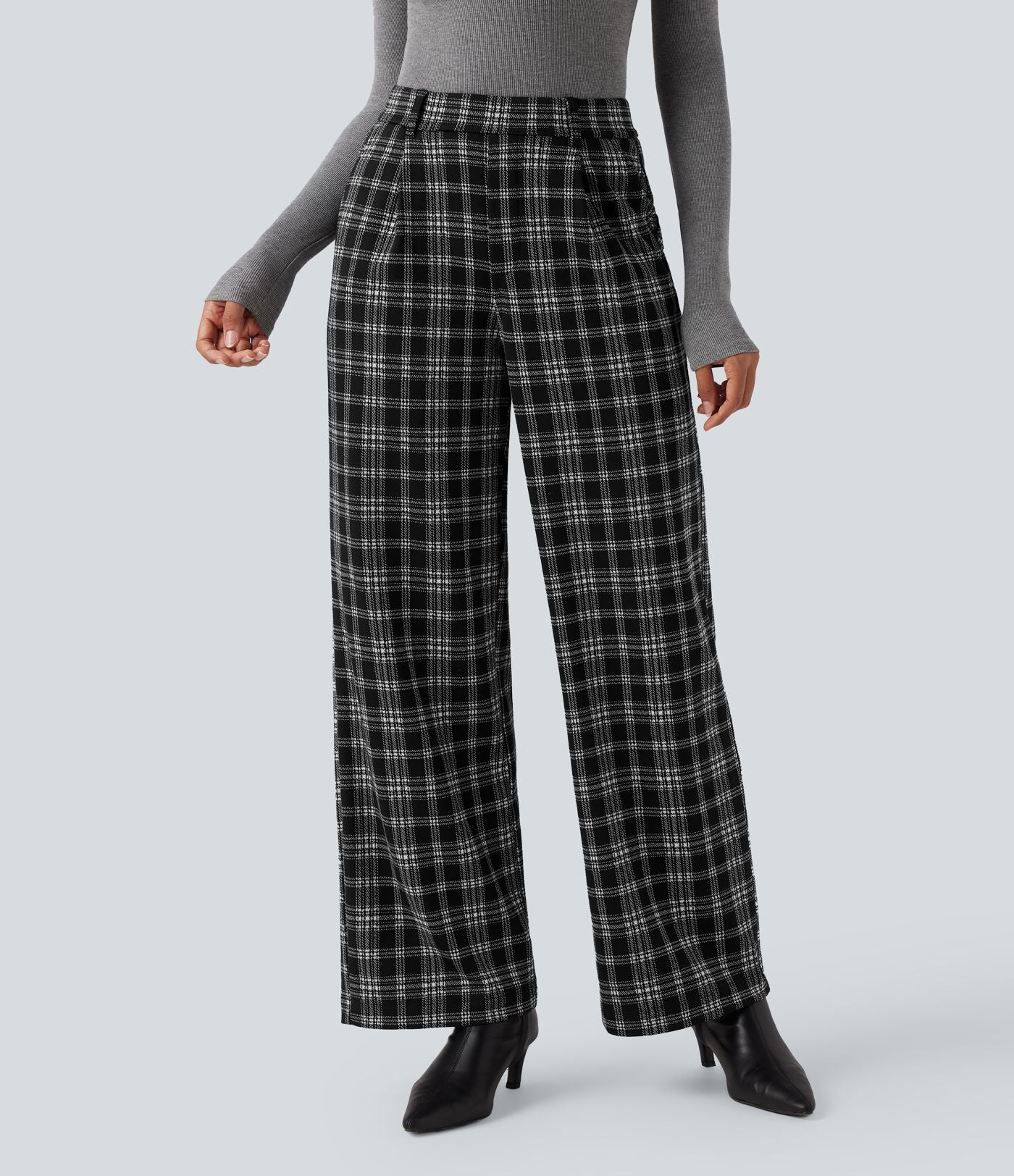Pantalon tailleur droit Halara Flex™ taille haute pied-de-poule à carreaux avec poches