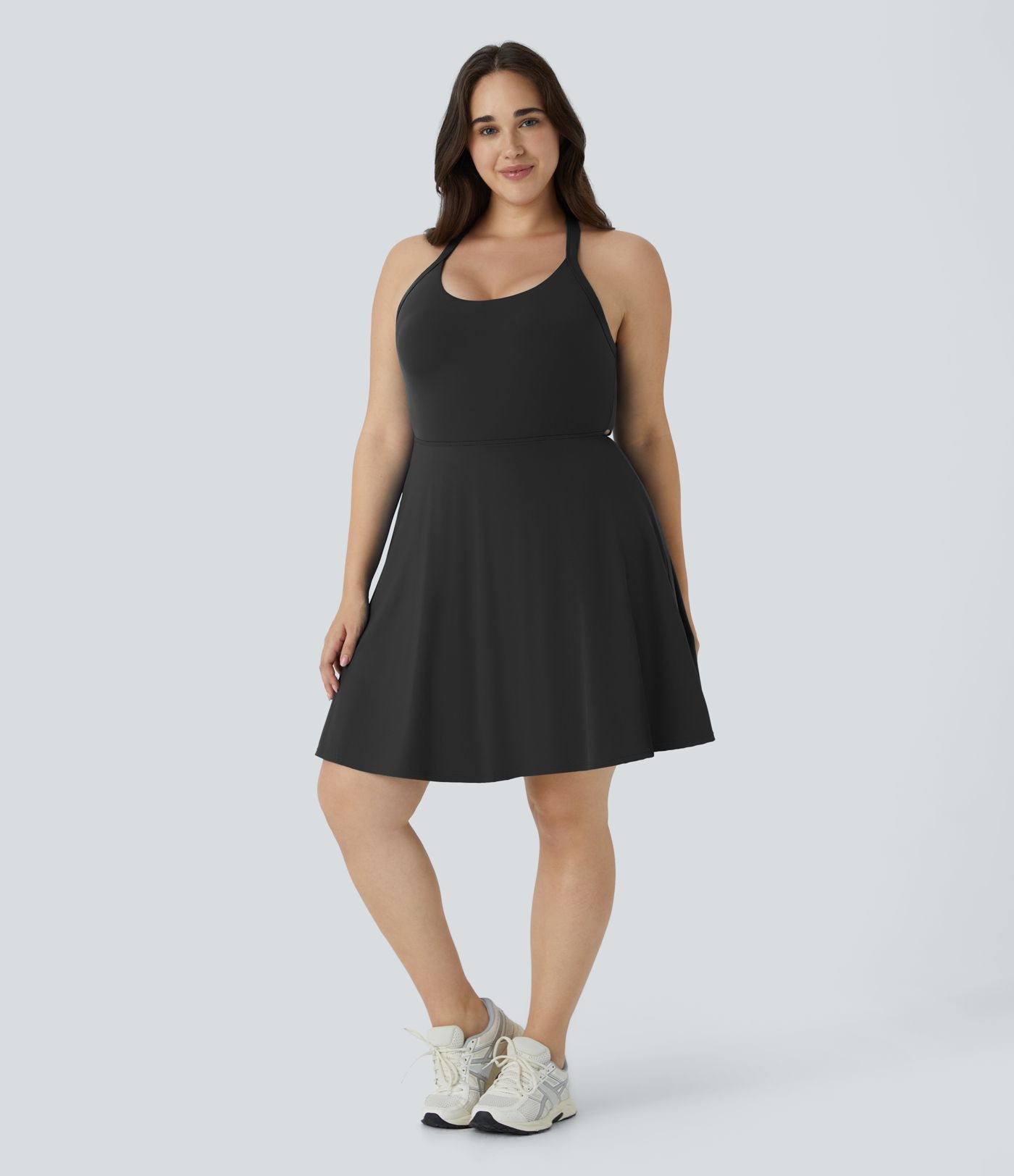 Robe Danse Barre Ballet Grande Taille 2 en 1 Col en U Dos Nu avec Découpe Torsadée et Poches Latérales - Plus Longue