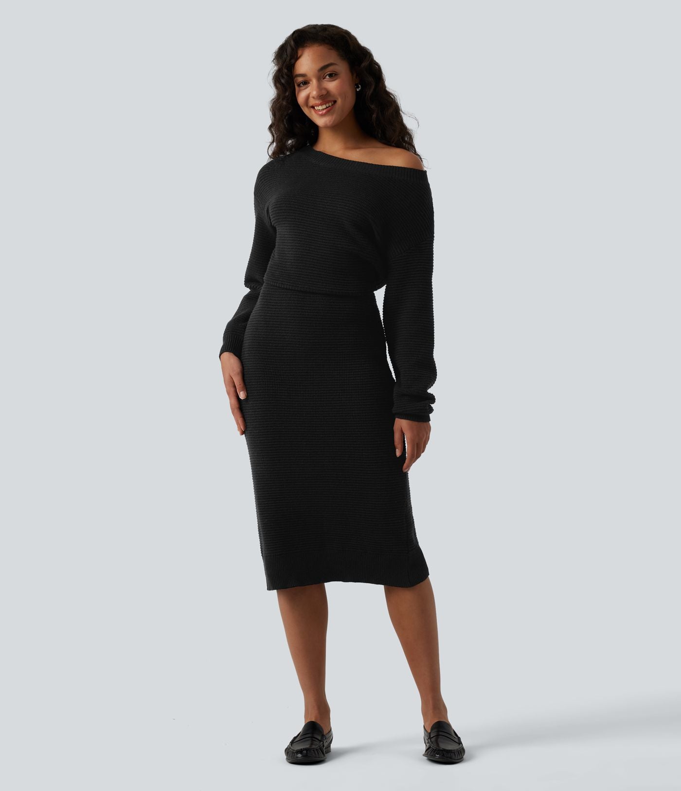Robe pull midi casual asymétrique une épaule à manches longues