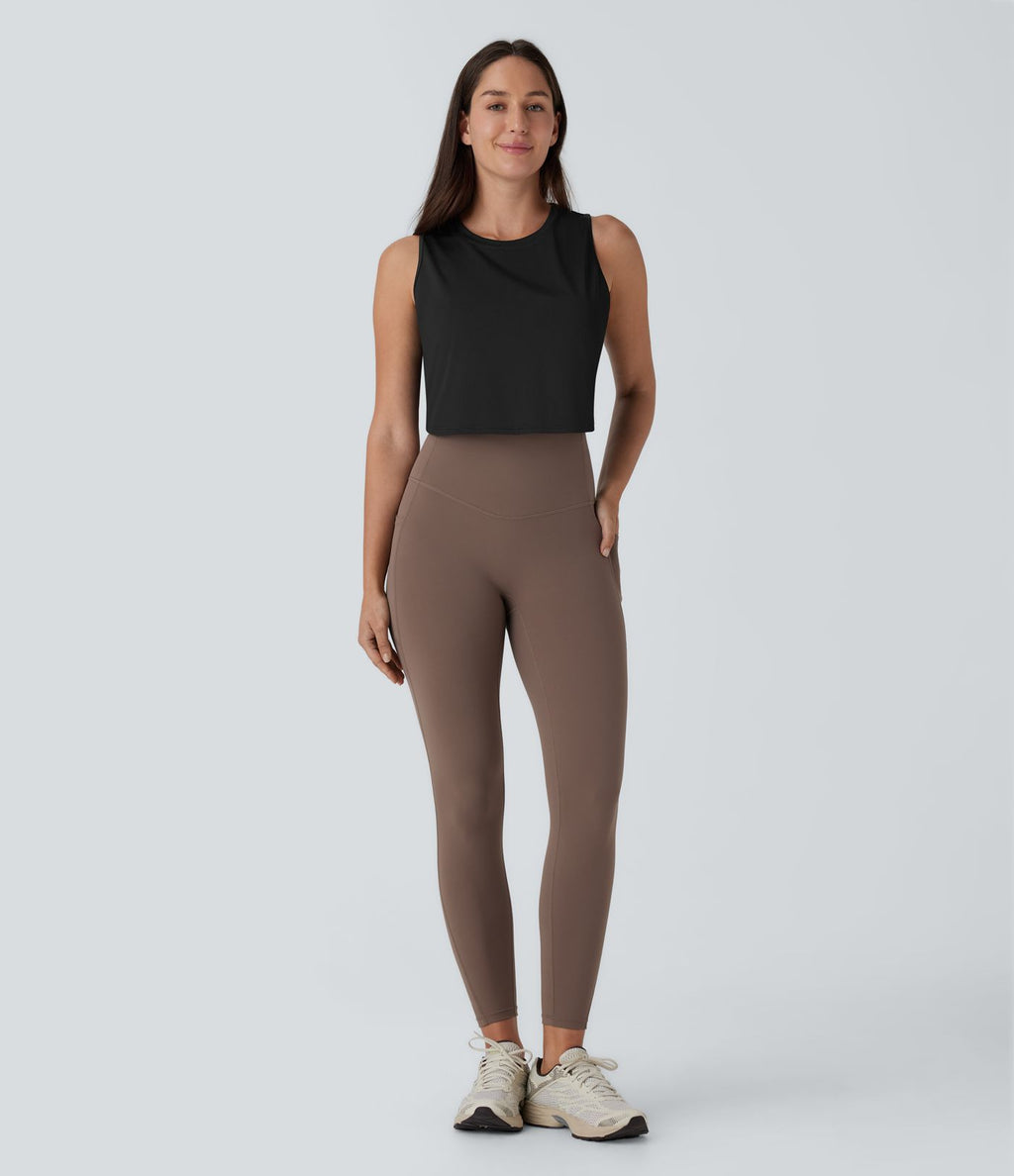 Débardeur Court de Yoga Uni à Ourlet Croisé avec Découpes