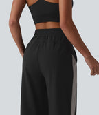 DayStretch Pantalon droit de yoga taille haute cordon de serrage rayures color block fentes latérales avec poches