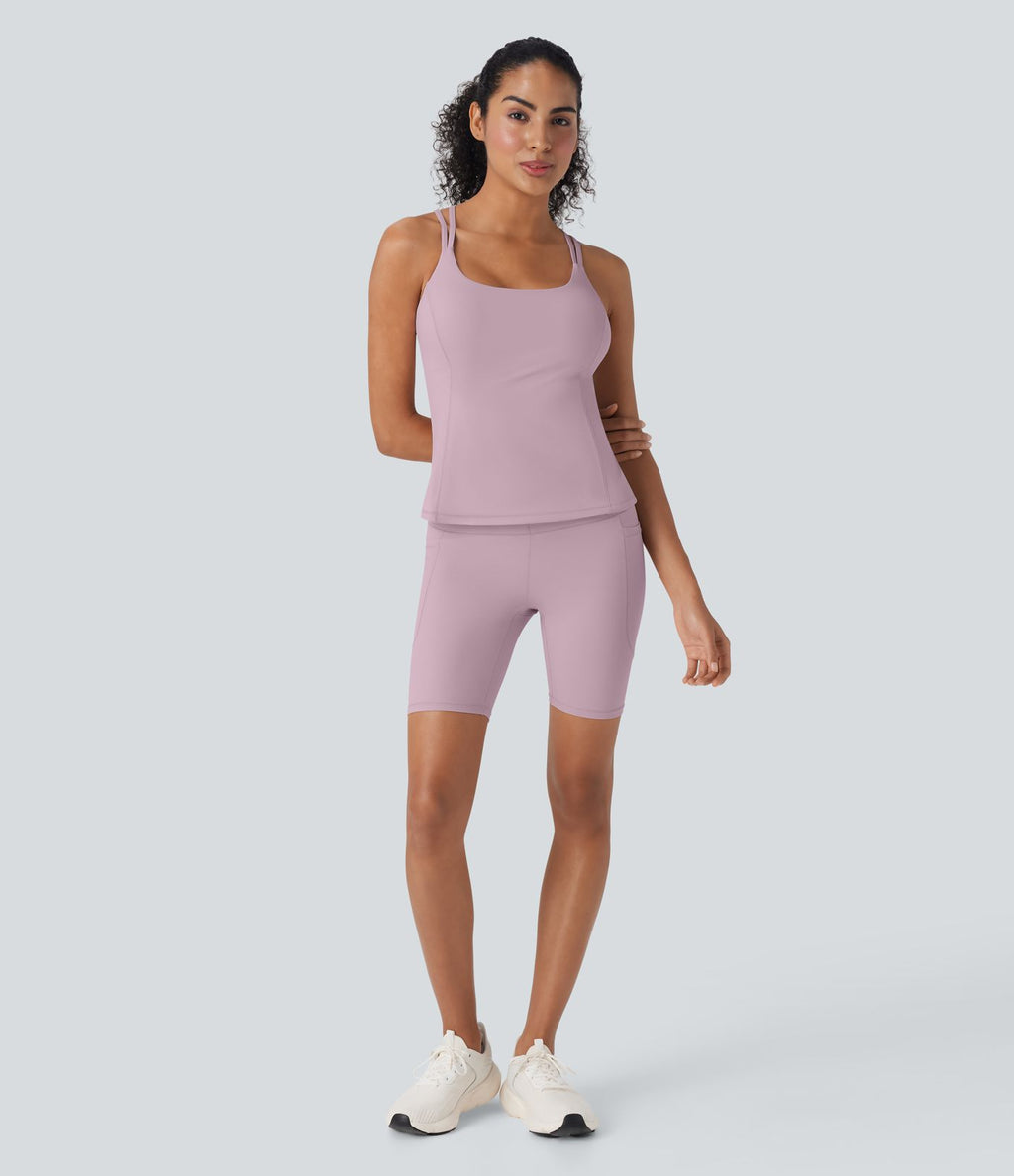 Short cycliste 7,5 cm d'entraînement gainant galbant taille haute avec effet scrunch et poches Halara UltraSculpt™