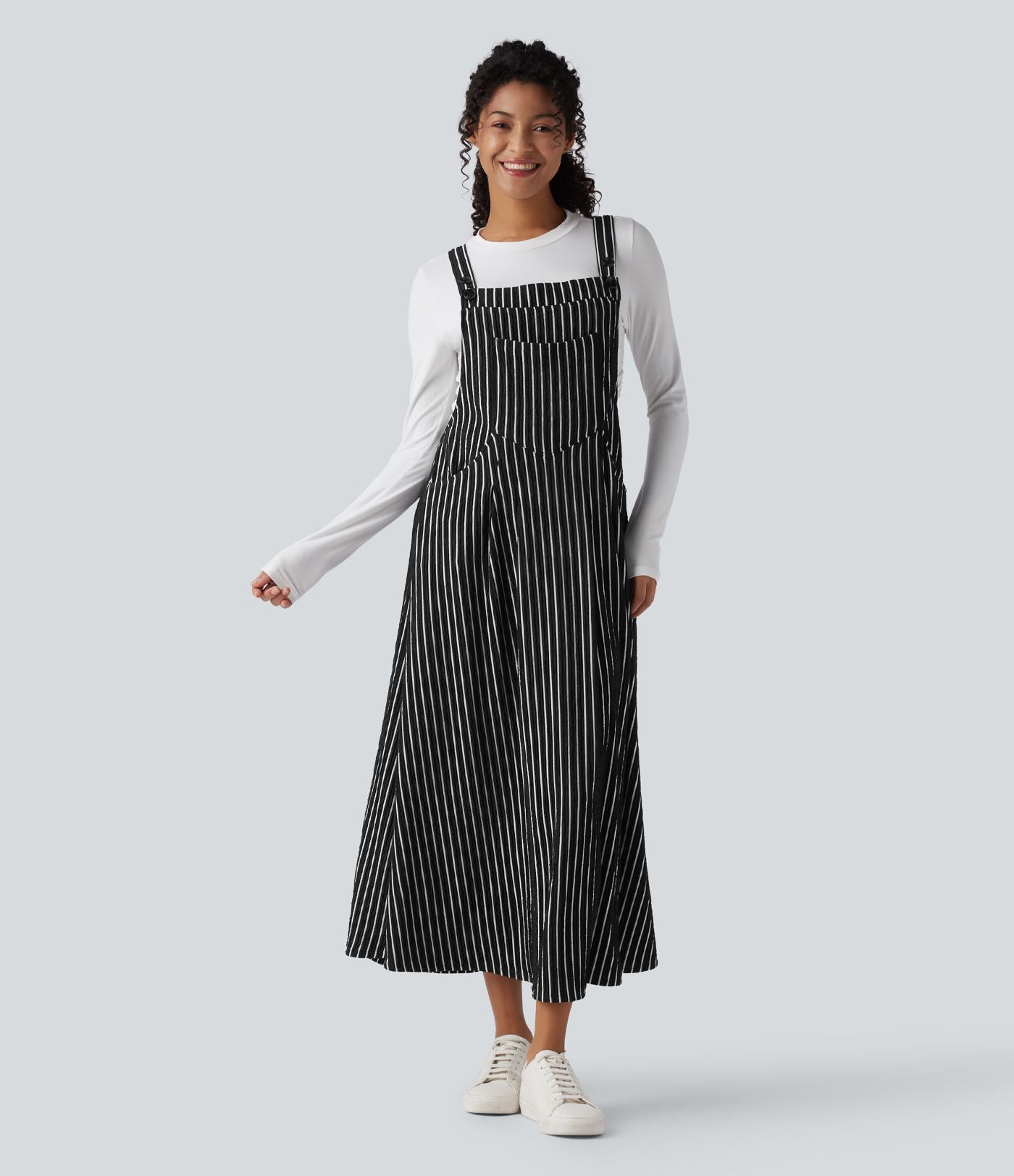 Robe décontractée midi fluide à rayures avec poches