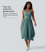 Robe midi fluide sans manches dos croisé, avec brassière intégrée (Bonnets E-G) et poches