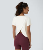 Haut de sport yoga à manches courtes avec ourlet fendu, effet frais InstantCool et mesh contrastant, protection solaire UPF50+