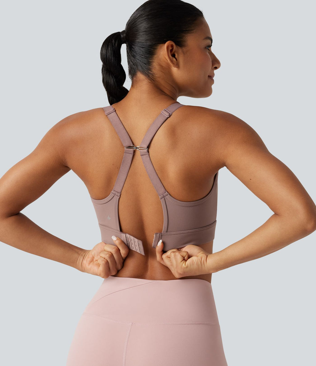 Brassière de sport d'entraînement maintien moyen col U dos nu avec boucle ajustable et [coque moulée 3D]