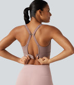 Brassière de sport d'entraînement maintien moyen col U dos nu avec boucle ajustable et [coque moulée 3D]