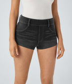 Halara Flex™ Shorts Casual en Denim Tricot Extensible à Taille Mi-Haute avec Poches Arrière