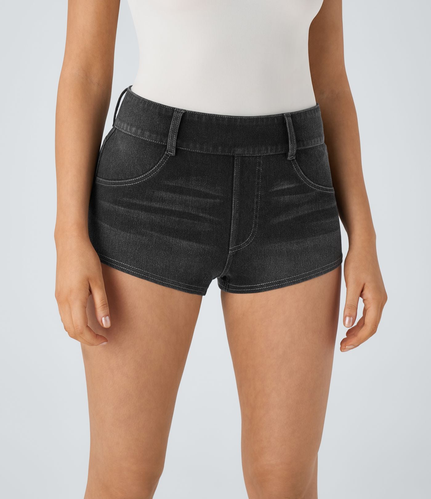Halara Flex™ Shorts Casual en Denim Tricot Extensible à Taille Mi-Haute avec Poches Arrière