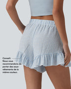 Short resort à volants en vichy aspect lin taille mi-haute avec nœud frontal et poches