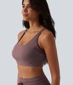 Brassière de sport yoga soutien léger col U découpes à rayures bonnets E-G