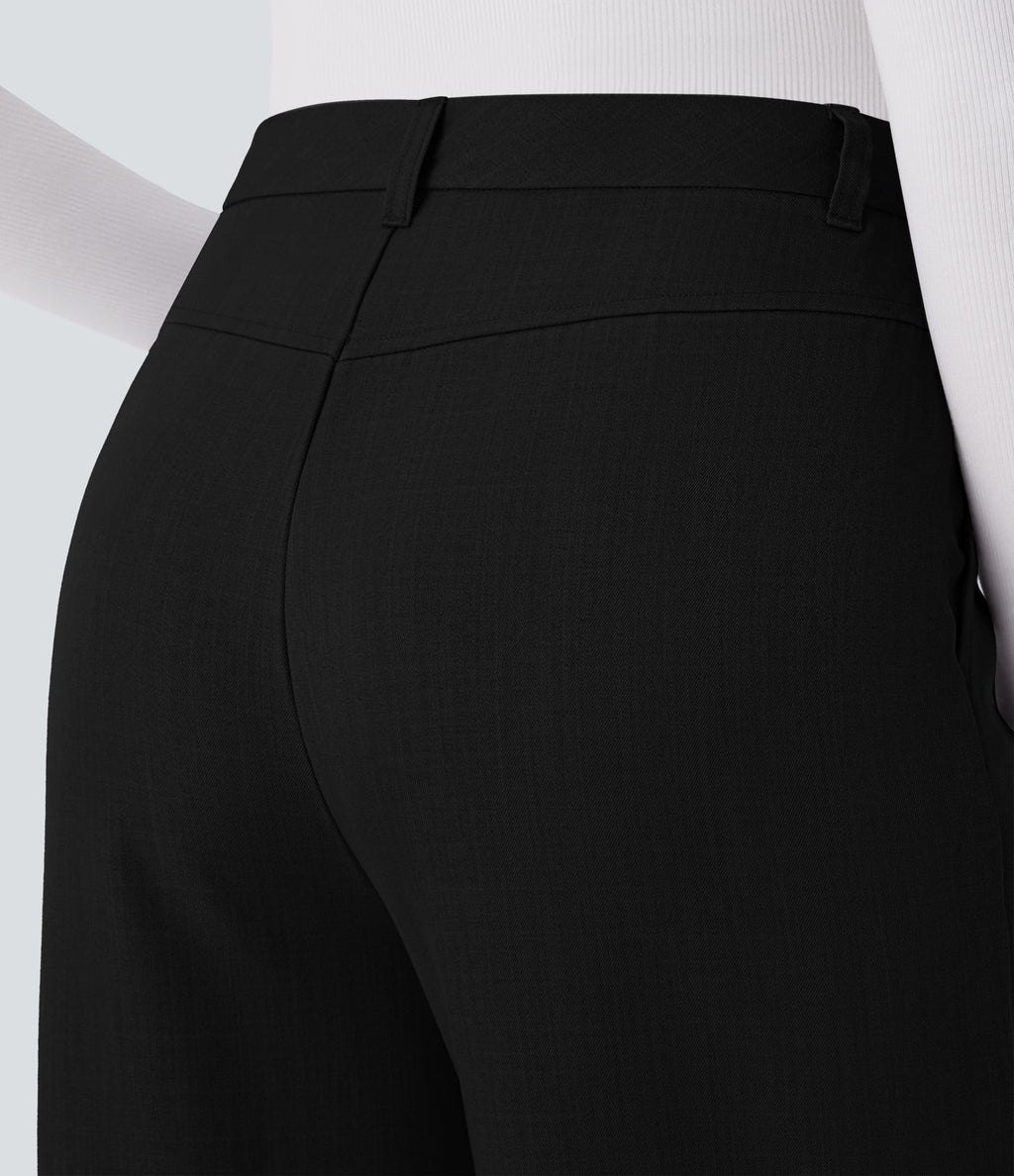 Pantalon tailleur droit à taille haute avec poches latérales
