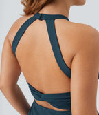 Robe longue de danse évasée à dos ouvert avec torsade grandes tailles et short intégré - Édition Easy Peasy